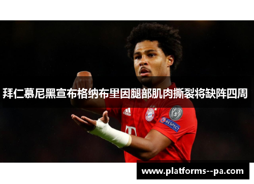 拜仁慕尼黑宣布格纳布里因腿部肌肉撕裂将缺阵四周 