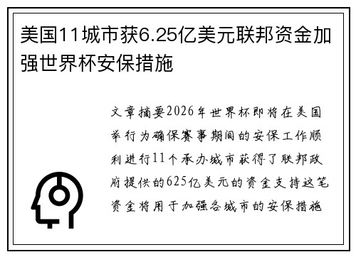美国11城市获6.25亿美元联邦资金加强世界杯安保措施